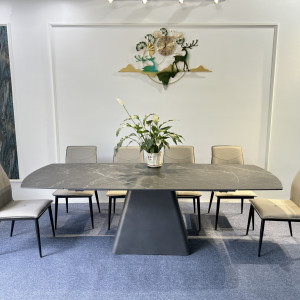 Bộ bàn ăn thông minh kéo dài 1m6 - 2m4 mặt ceramic đen nhám và 8 ghế ăn mã TVP-123