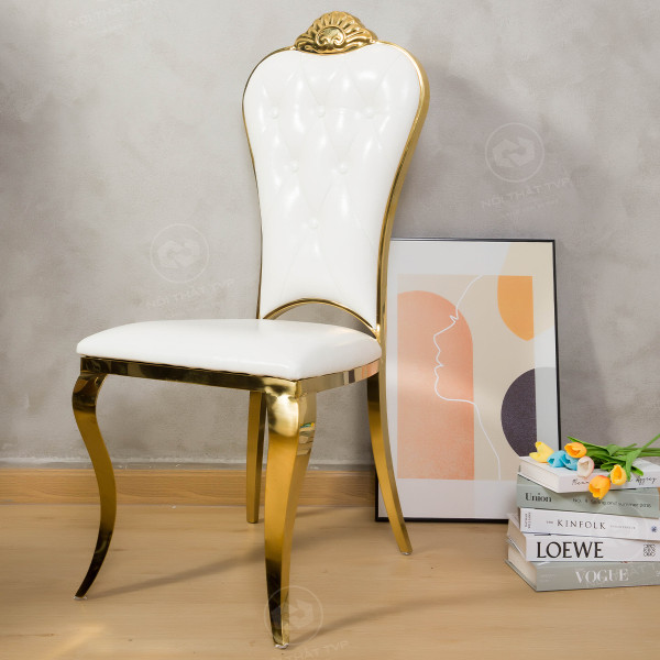 Ghế ăn phong cách tân cổ điển da PU nhập khẩu khung inox mạ vàng Crown TVP-LC