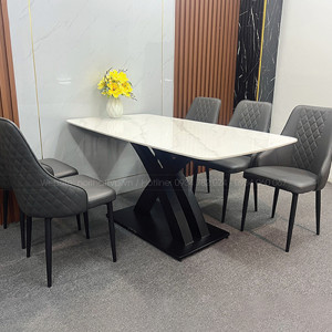 Bộ bàn ăn 6 ghế chân thép mặt bàn Ceramic trắng và 6  ghế Sky màu xám TVP-S3