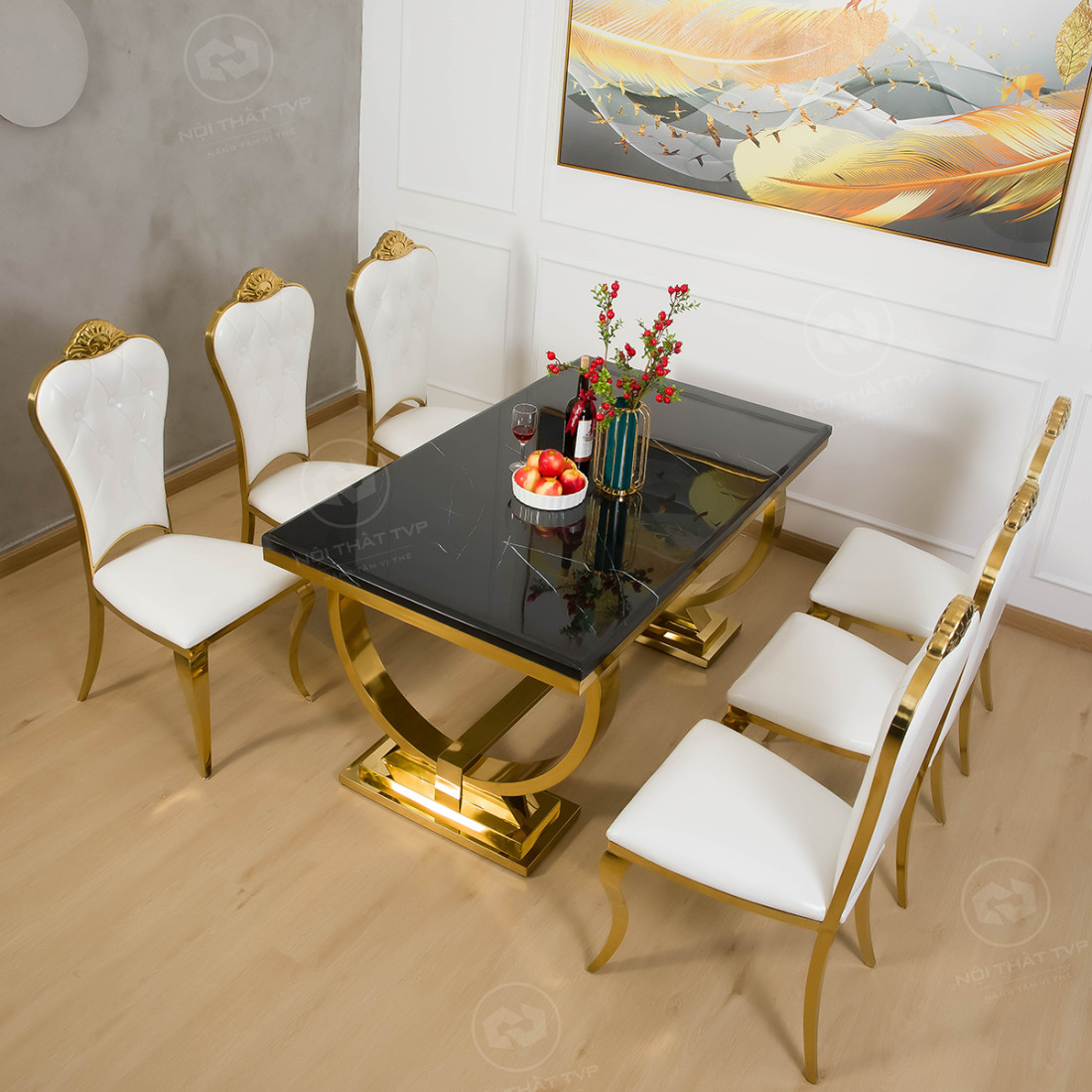 bộ bàn ăn mặt đá Inox Luxury phong cách tân cổ điển TVP- LUXCN128 ...