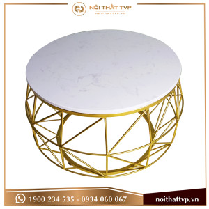 Bàn sofa cái trống mặt đá trắng, chân vàng TVP-BT71
